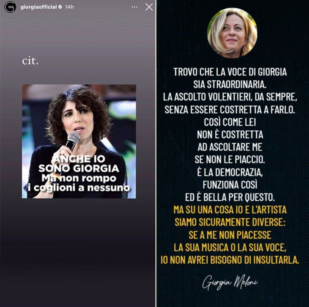 Giorgia e Giorgia Meloni, botta e risposta su Instagram: “Io non rompo i cog***ni!”